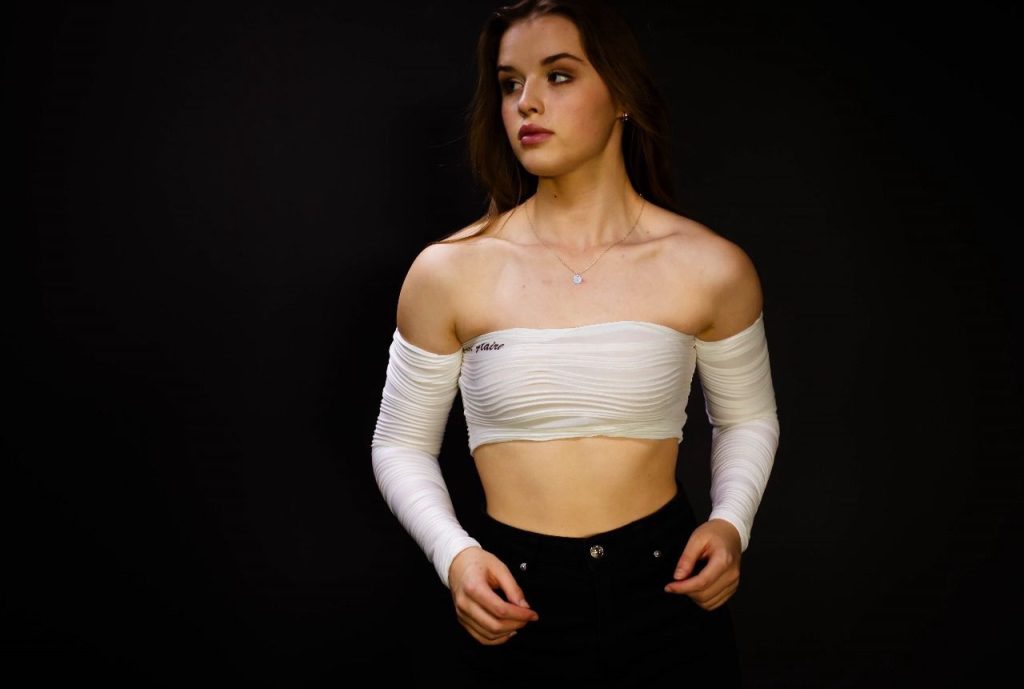 Patterned Bardot Crop Top - White