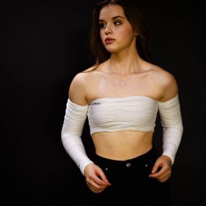 Patterned Bardot Crop Top - White