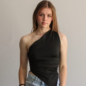Ruched Asymmetrical Tank - Black