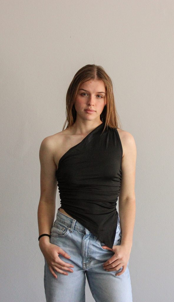 Ruched Asymmetrical Tank - Black