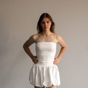 Ruffled Bubble Skirt Dress - White