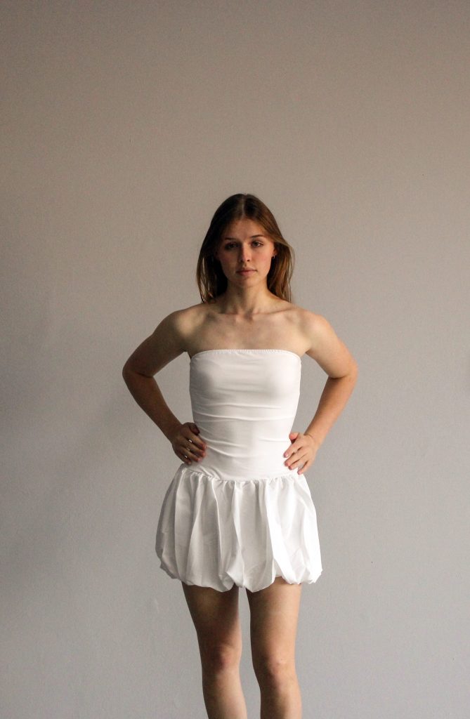 Ruffled Bubble Skirt Dress - White